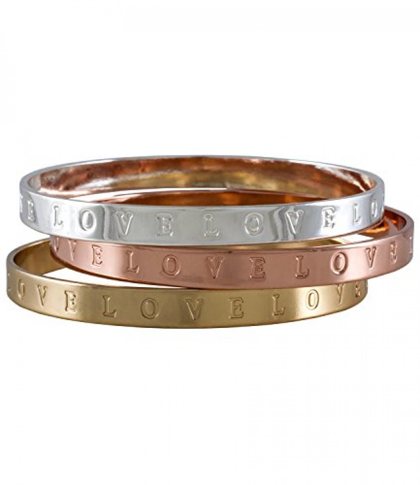 SIX "Symbols" 3er Set Armreifen mit Love Schriftzug, gold, silber, rosé (382-457) 